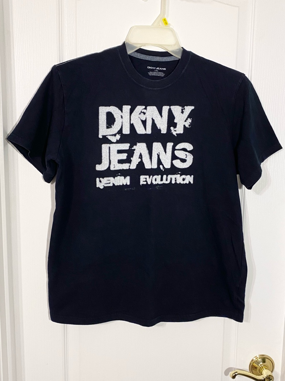 Y2K DKNY Denim Evolution Black Tee White Stitching Men’s Large